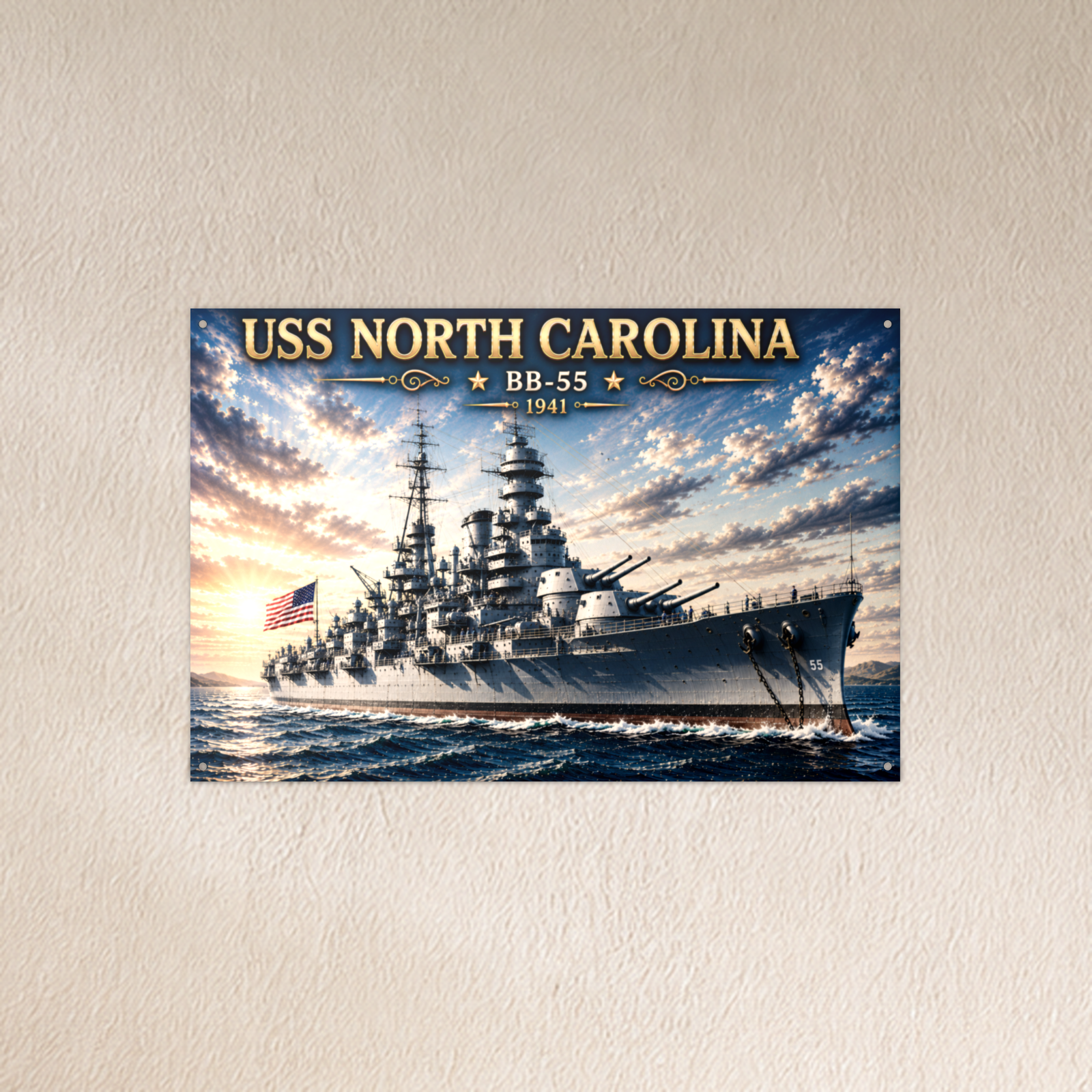 USS North Carolina Battleship Metal Wall Art, US Navy | 12x8 Aluminum | Veteran Gift, Military Decor