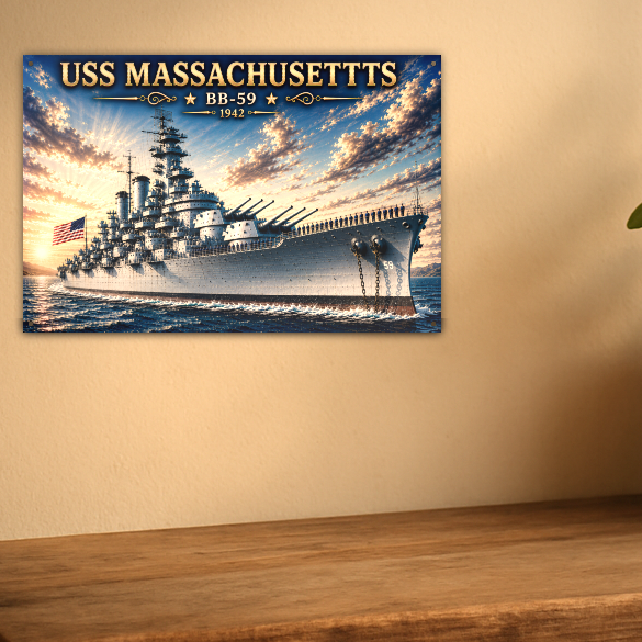USS Massachusetts Battleship Metal Wall Art, US Navy | 12x8 Aluminum | Veteran Gift, Military Decor