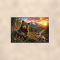 Spring Wildflower Sunset Bear — 36x24 in art print poster, premium luster paper with a white border; poster shown straight on against a warm wall.