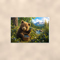 Summer Tree Branch Bear — 36x24 in art print poster, premium luster paper with a white border; poster shown straight on against a warm wall.