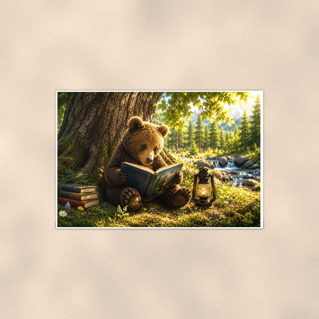 Cub in Tree Bear — 36x24 in art print poster, premium luster paper with a white border; poster shown straight on against a warm wall.