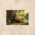 Cub in Tree Bear — 36x24 in art print poster, premium luster paper with a white border; poster shown straight on against a warm wall.