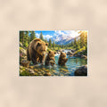 Mountain Lake Bear — 36x24 in art print poster, premium luster paper with a white border; poster shown straight on against a warm wall.