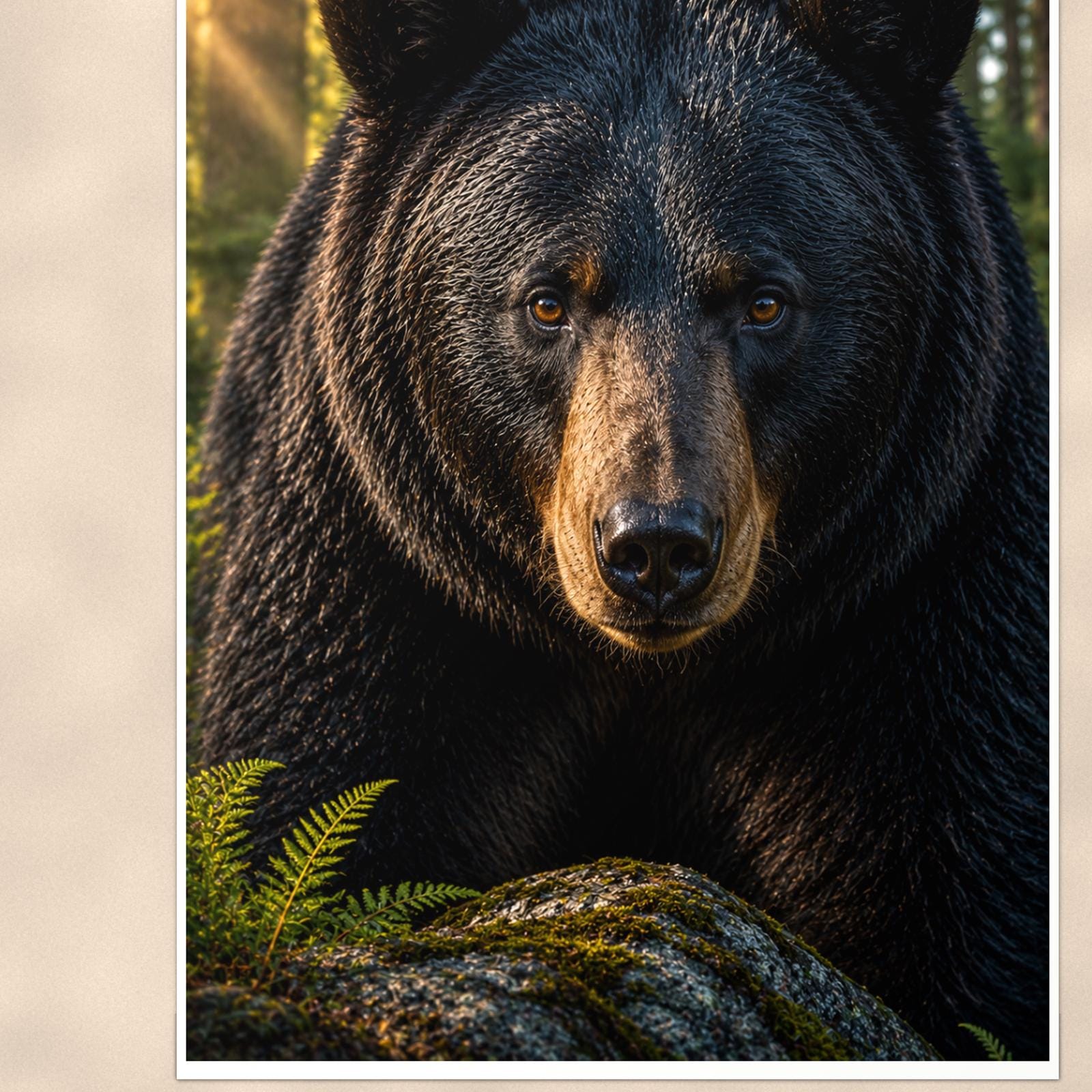 Bear Portrait Bear — 24x36 in art print poster, premium luster paper with a white border; close-up framed on the main subject of the artwork, paper surface visible.