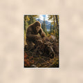 Forest Forager Bigfoot — 24x36 in art print poster, premium luster paper with a white border; poster shown straight on against a warm wall.