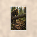 Log Bridge Bigfoot — 24x36 in art print poster, premium luster paper with a white border; poster shown straight on against a warm wall.