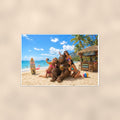 Beach Selfie Bigfoot — 36x24 in art print poster, premium luster paper with a white border; poster shown straight on against a warm wall.
