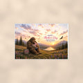 Mother’s Day Bigfoot — 36x24 in art print poster, premium luster paper with a white border; poster shown straight on against a warm wall.