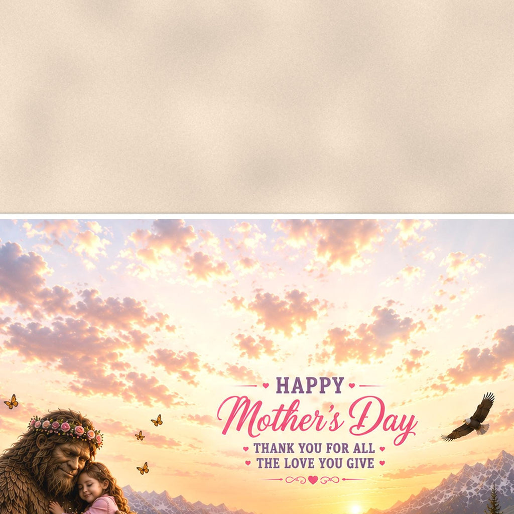 Mother’s Day Bigfoot — 36x24 in art print poster, premium luster paper with a white border; close-up framed on the main subject of the artwork, paper surface visible.