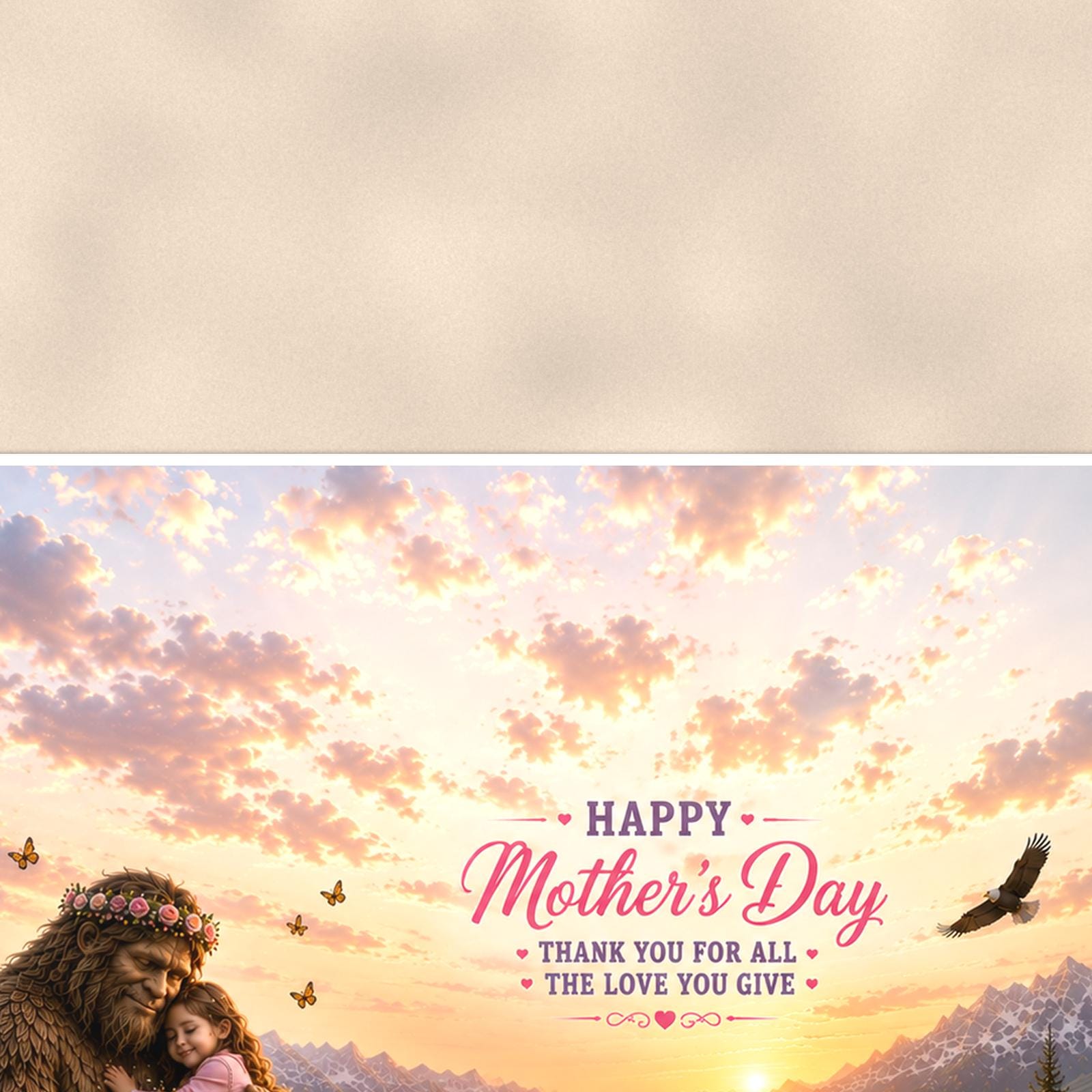 Mother’s Day Bigfoot — 36x24 in art print poster, premium luster paper with a white border; close-up framed on the main subject of the artwork, paper surface visible.