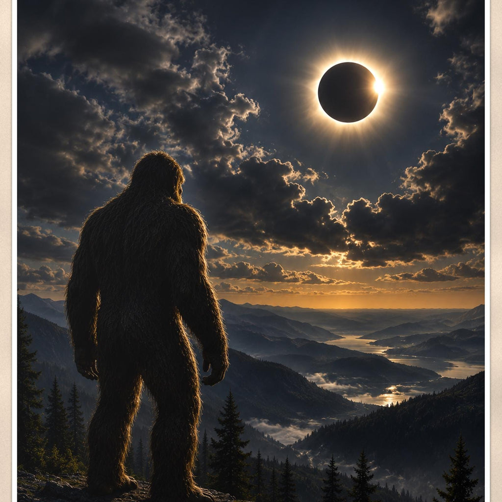 Eclipse Bigfoot — 24x36 in art print poster, premium luster paper with a white border; close-up framed on the main subject of the artwork, paper surface visible.
