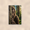 Redwood Peek Bigfoot — 24x36 in art print poster, premium luster paper with a white border; poster shown straight on against a warm wall.