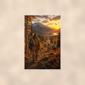 Native American Hunter and Teepees — 24x36 in art print poster, premium luster paper with a white border; poster shown straight on against a warm wall.
