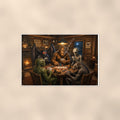 Cryptid Poker Night Bigfoot — 36x24 in art print poster, premium luster paper with a white border; poster shown straight on against a warm wall.