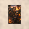 Selfie Bigfoot — 24x36 in art print poster, premium luster paper with a white border; poster shown straight on against a warm wall.