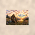 Father’s Day Bigfoot — 36x24 in art print poster, premium luster paper with a white border; poster shown straight on against a warm wall.