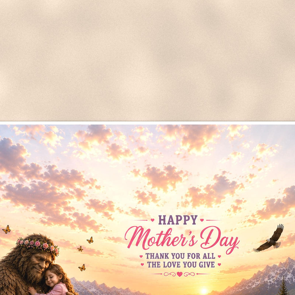 Mother’s Day Bigfoot — 36x24 in art print poster, premium luster paper with a white border; close-up framed on the main subject of the artwork, paper surface visible.