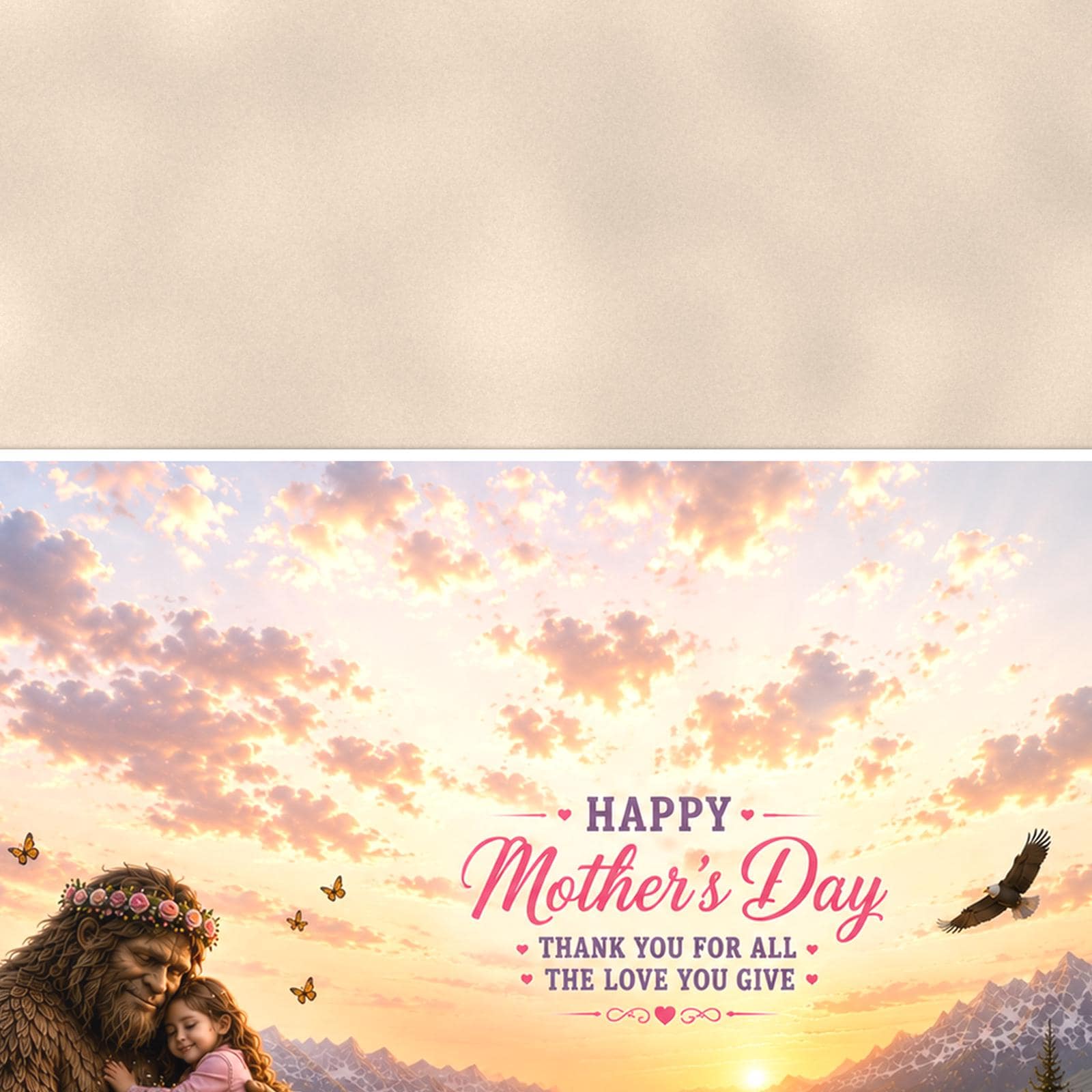 Mother’s Day Bigfoot — 36x24 in art print poster, premium luster paper with a white border; close-up framed on the main subject of the artwork, paper surface visible.