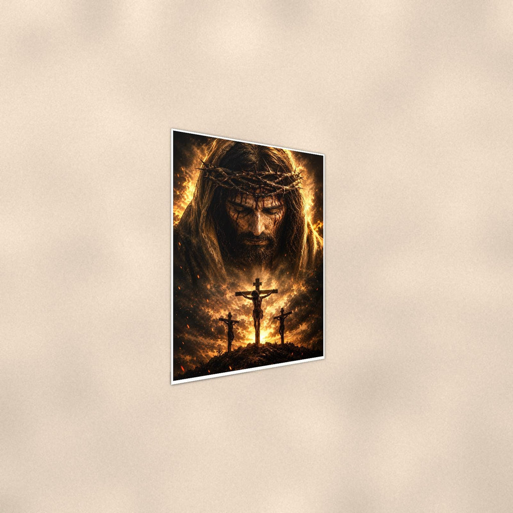 Crown Of Thorns — 24x36 in art print poster, premium luster paper with a white border; steeper three-quarter angle on a warm wall, catching the luster sheen.