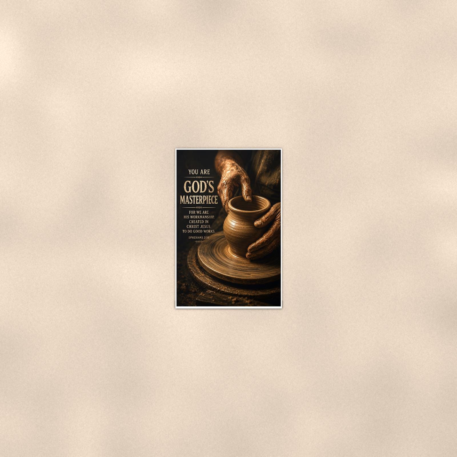 God’s Masterpiece — 24x36 in art print poster, premium luster paper with a white border; poster seen from further back, at true 24x36 in scale on a warm wall.