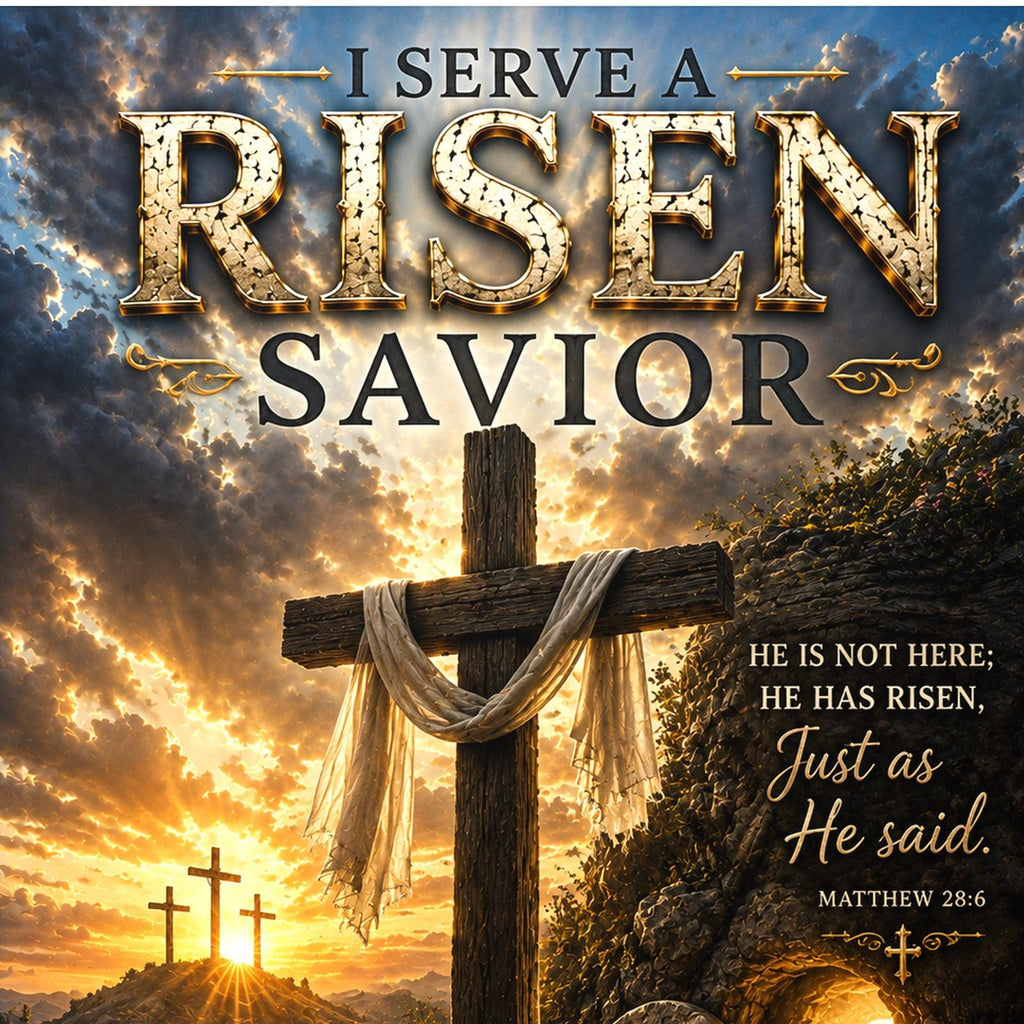 Risen Savior — 24x36 in art print poster, premium luster paper with a white border; close-up framed on the main subject of the artwork, paper surface visible.