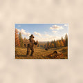 Thanksgiving Bigfoot — 36x24 in art print poster, premium luster paper with a white border; poster shown straight on against a warm wall.