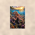Octopus — 24x36 in art print poster, premium luster paper with a white border; poster shown straight on against a warm wall.