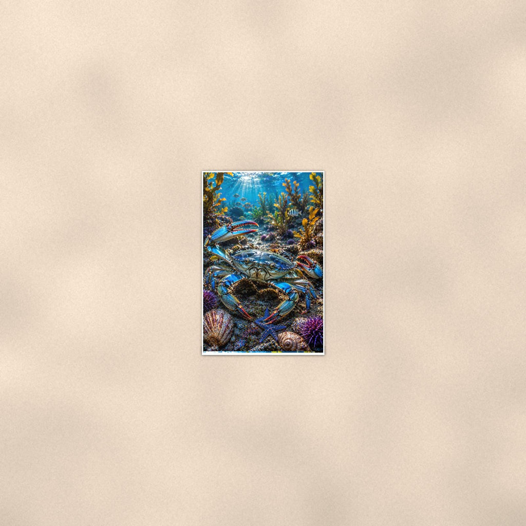 Spiny Lobster — 24x36 in art print poster, premium luster paper with a white border; poster seen from further back, at true 24x36 in scale on a warm wall.