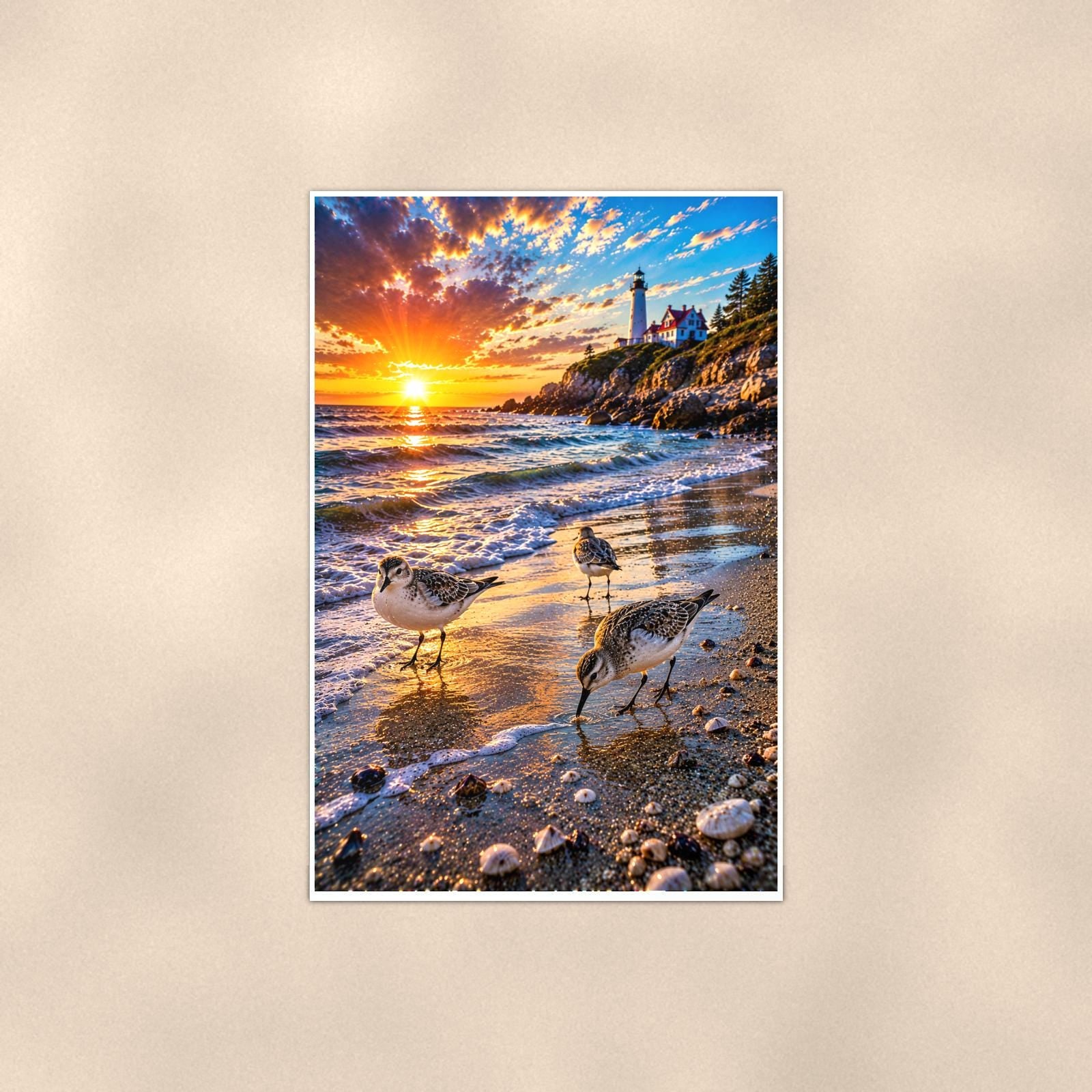 Tidepool Scene — 24x36 in art print poster, premium luster paper with a white border; poster shown straight on against a warm wall.