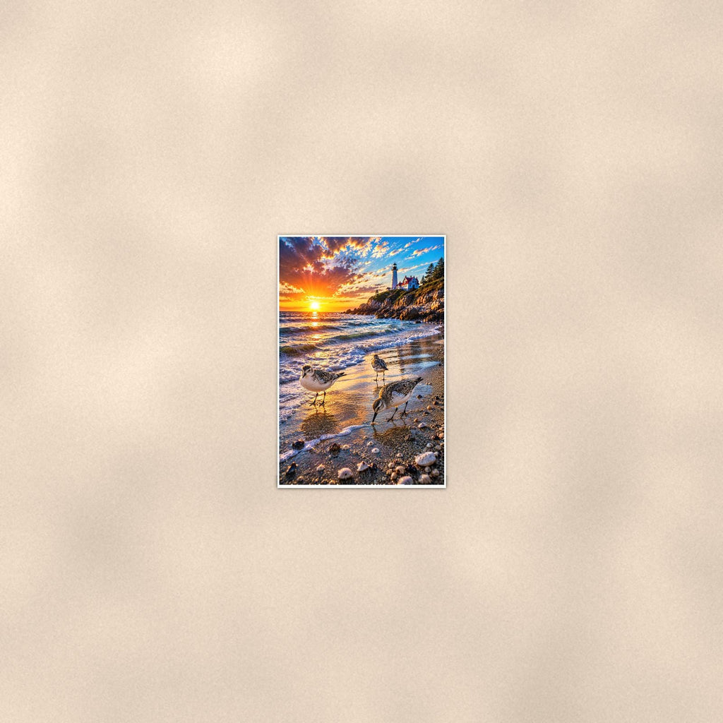 Tidepool Scene — 24x36 in art print poster, premium luster paper with a white border; poster seen from further back, at true 24x36 in scale on a warm wall.