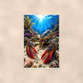 Lobster Close-Up — 24x36 in art print poster, premium luster paper with a white border; poster shown straight on against a warm wall.