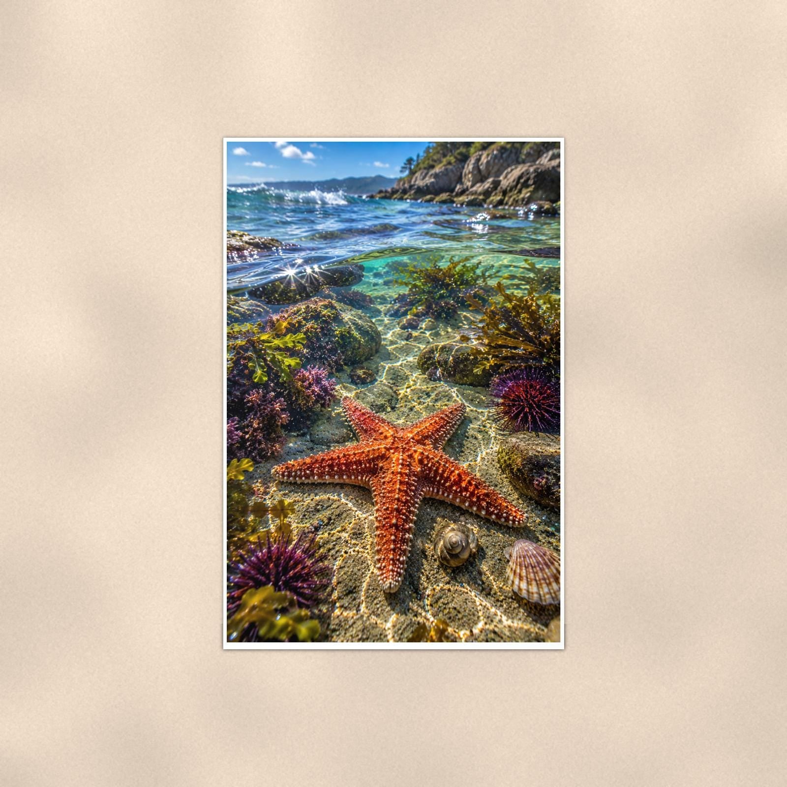 Starfish — 24x36 in art print poster, premium luster paper with a white border; poster shown straight on against a warm wall.