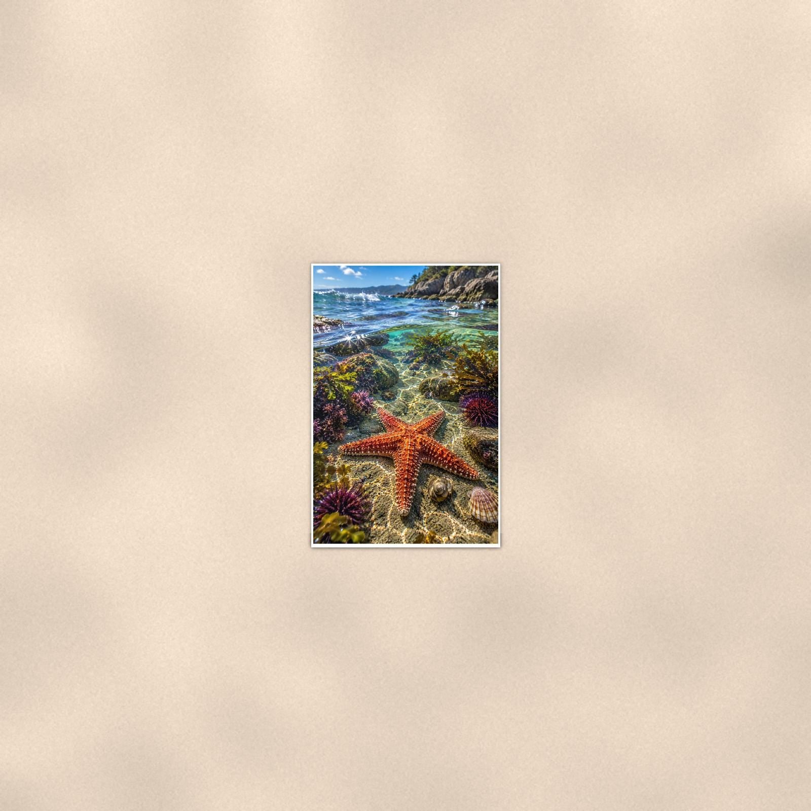 Starfish — 24x36 in art print poster, premium luster paper with a white border; poster seen from further back, at true 24x36 in scale on a warm wall.
