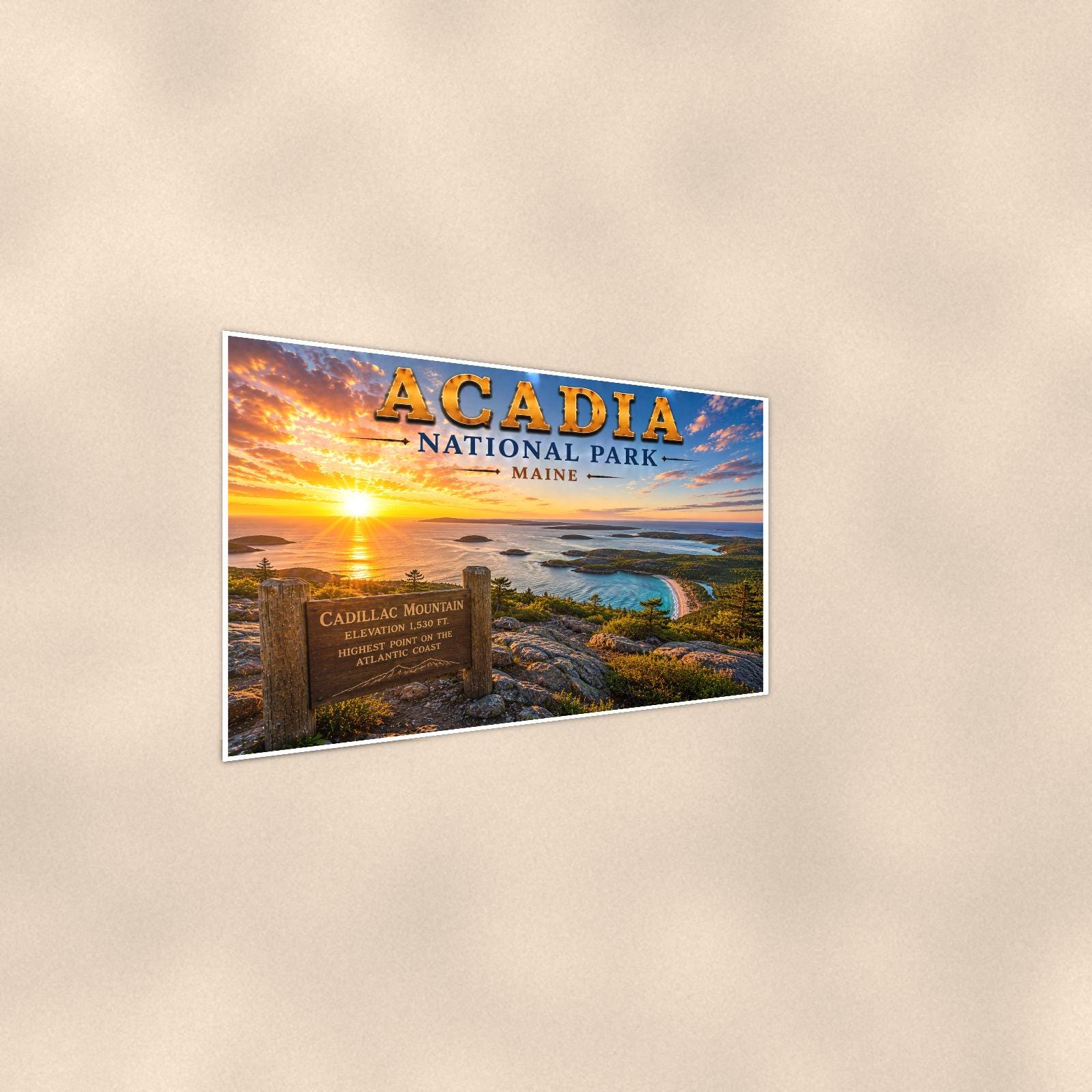 Nautical coastal scene — 36x24 in art print poster, premium luster paper with a white border; steeper three-quarter angle on a warm wall, catching the luster sheen.