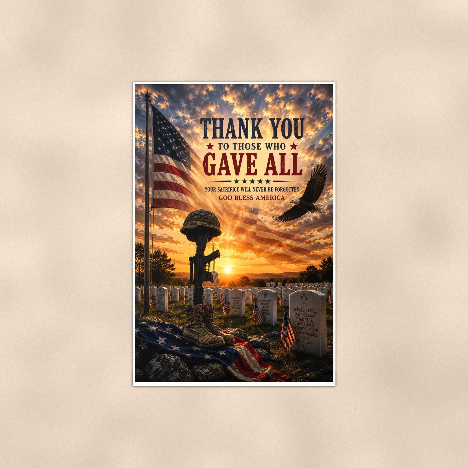 Thank You to Those Who Gave All — 24x36 in art print poster, premium luster paper with a white border; poster shown straight on against a warm wall.