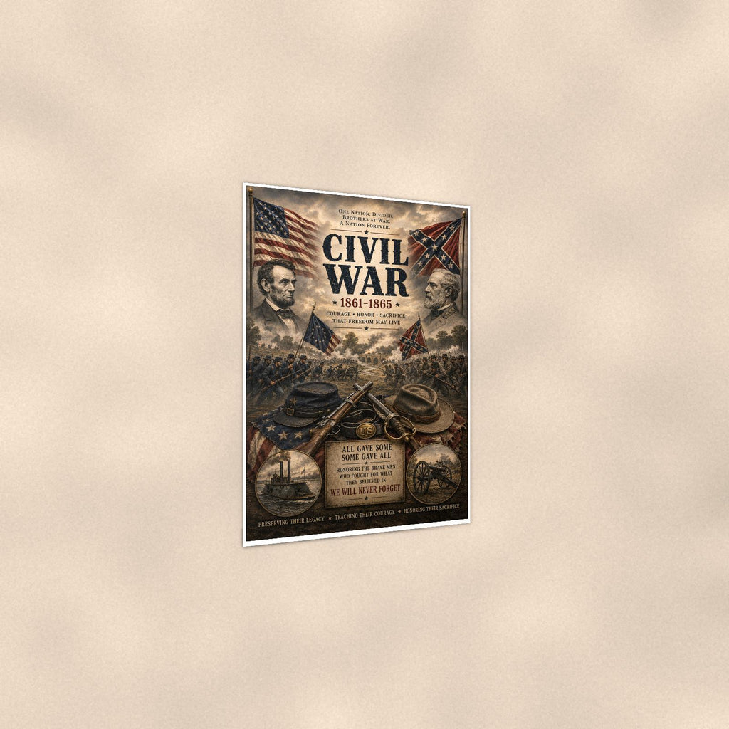 Civil War 1861 1865 — 24x36 in art print poster, premium luster paper with a white border; gentle three-quarter angle on a warm wall, showing the flat paper edge.