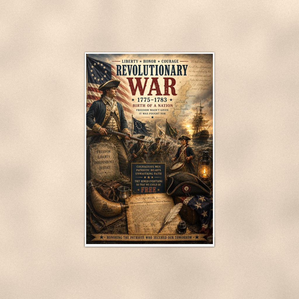 Revolutionary War 1775 1783 (2) — 24x36 in art print poster, premium luster paper with a white border; poster shown straight on against a warm wall.