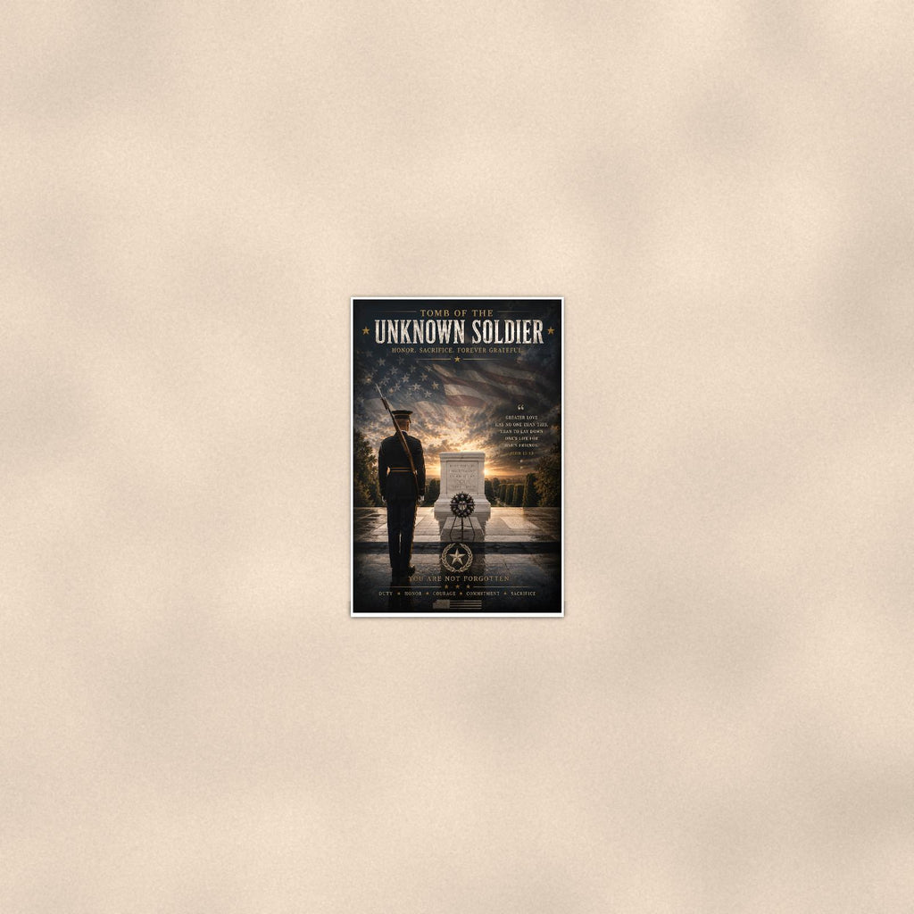 Tomb of the Unknown Soldier (2) — 24x36 in art print poster, premium luster paper with a white border; poster seen from further back, at true 24x36 in scale on a warm wall.