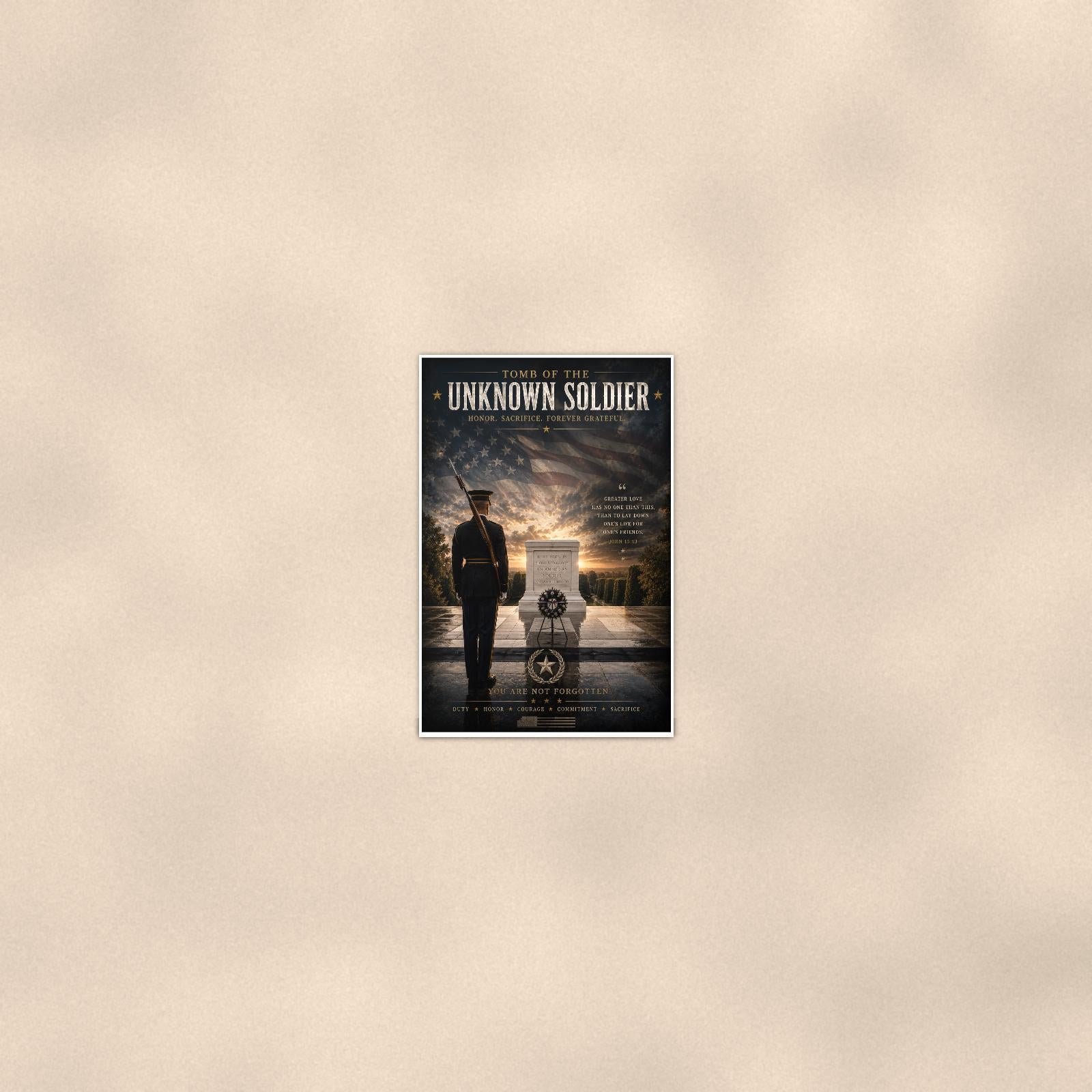 Tomb of the Unknown Soldier (2) — 24x36 in art print poster, premium luster paper with a white border; poster seen from further back, at true 24x36 in scale on a warm wall.