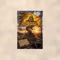 Dont Tread On Me Rattlesnake — 24x36 in art print poster, premium luster paper with a white border; poster shown straight on against a warm wall.