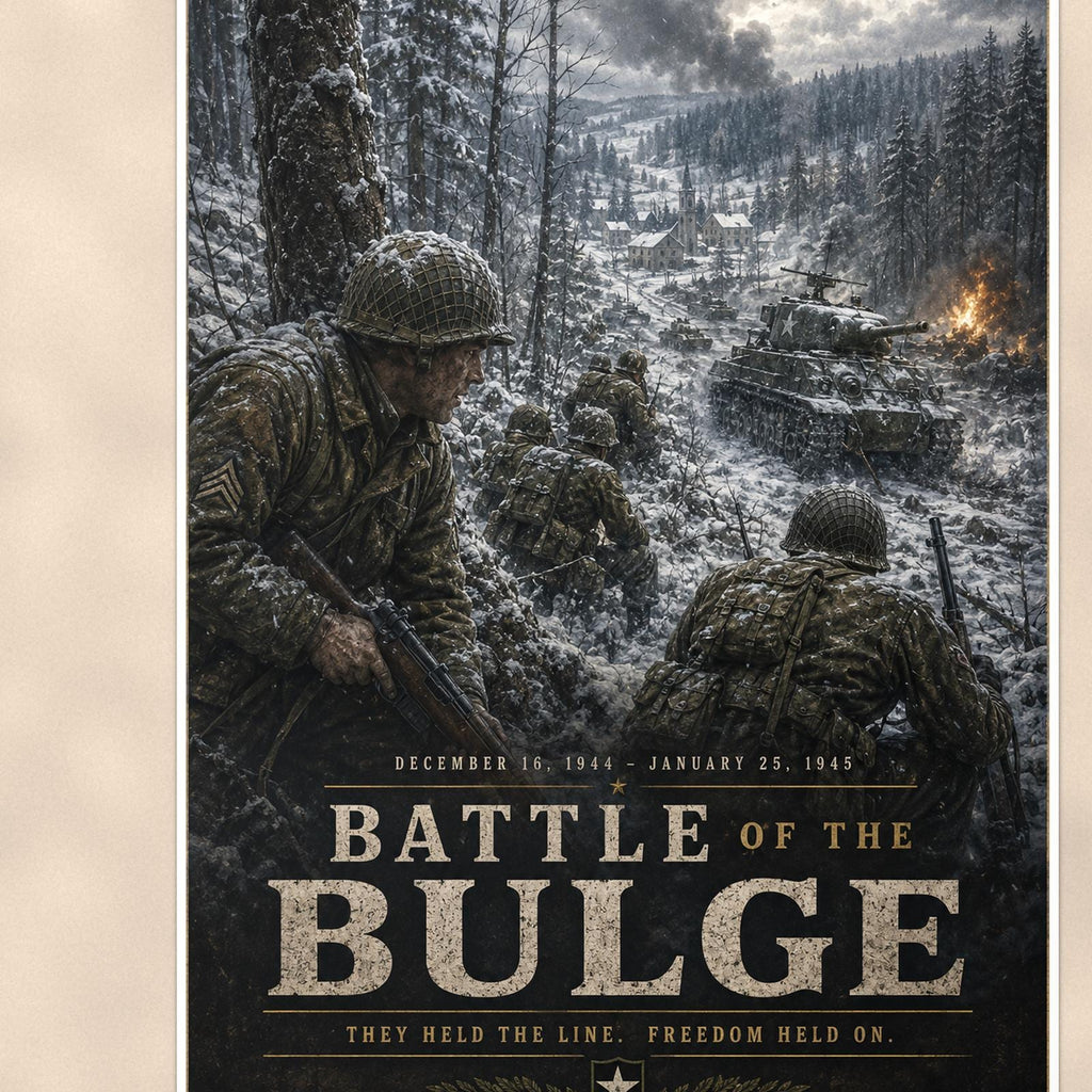 Battle Of The Bulge — 24x36 in art print poster, premium luster paper with a white border; close-up framed on the main subject of the artwork, paper surface visible.
