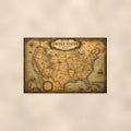 Vintage United States Map — 36x24 in art print poster, premium luster paper with a white border; poster shown straight on against a warm wall.