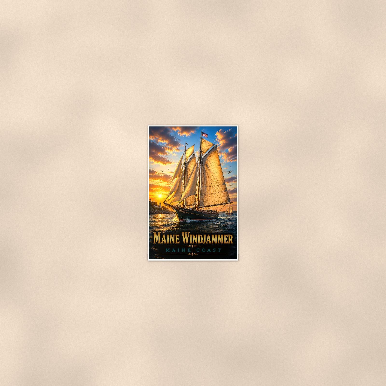 Sailboat on open water — 24x36 in art print poster, premium luster paper with a white border; poster seen from further back, at true 24x36 in scale on a warm wall.