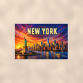 New York Skyline — 36x24 in art print poster, premium luster paper with a white border; poster shown straight on against a warm wall.