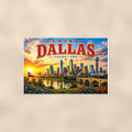 Dallas Skyline — 36x24 in art print poster, premium luster paper with a white border; poster shown straight on against a warm wall.