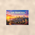 San Francisco Skyline — 36x24 in art print poster, premium luster paper with a white border; poster shown straight on against a warm wall.