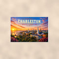 Charleston Skyline — 36x24 in art print poster, premium luster paper with a white border; poster shown straight on against a warm wall.