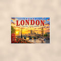 London Skyline — 36x24 in art print poster, premium luster paper with a white border; poster shown straight on against a warm wall.