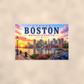 Boston Skyline — 36x24 in art print poster, premium luster paper with a white border; poster shown straight on against a warm wall.