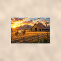 Mountain Ranch Sunset — 36x24 in art print poster, premium luster paper with a white border; poster shown straight on against a warm wall.